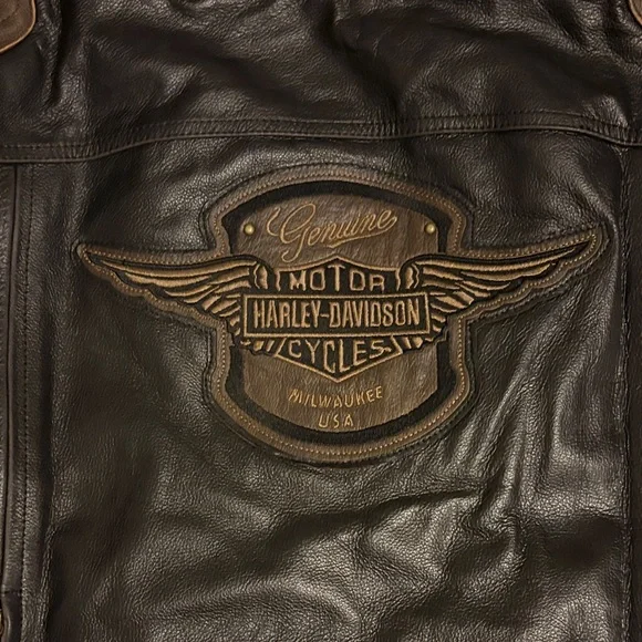 Harley-Davidson Black and Brown Two-Tone Leather Bomber Jacket - Picture 4 of 5